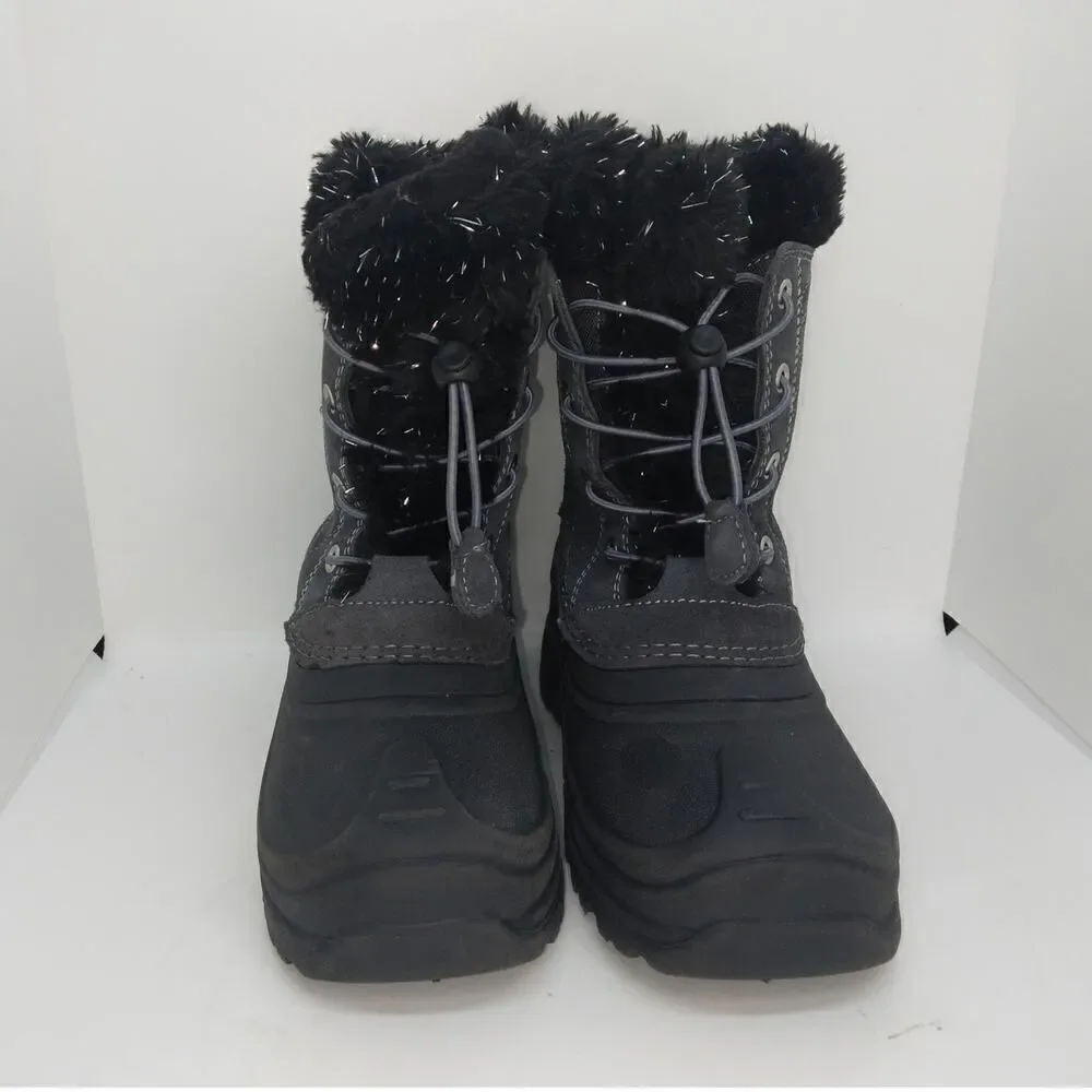 Totes Girls Pre-owned Black/Gray Waterproof Faux Fur Lined Winter Boots - sz. 4